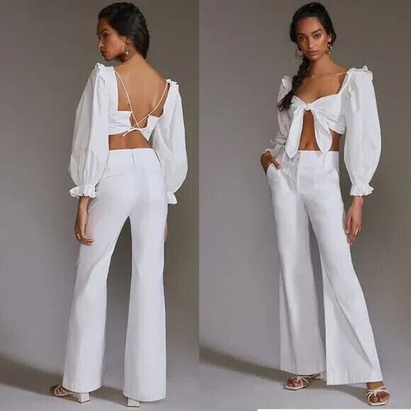 Maeve Naomi Wide Leg Pants Size 10 White Linen Magic Fabric Casual Anthropologie - Picture 3 of 13